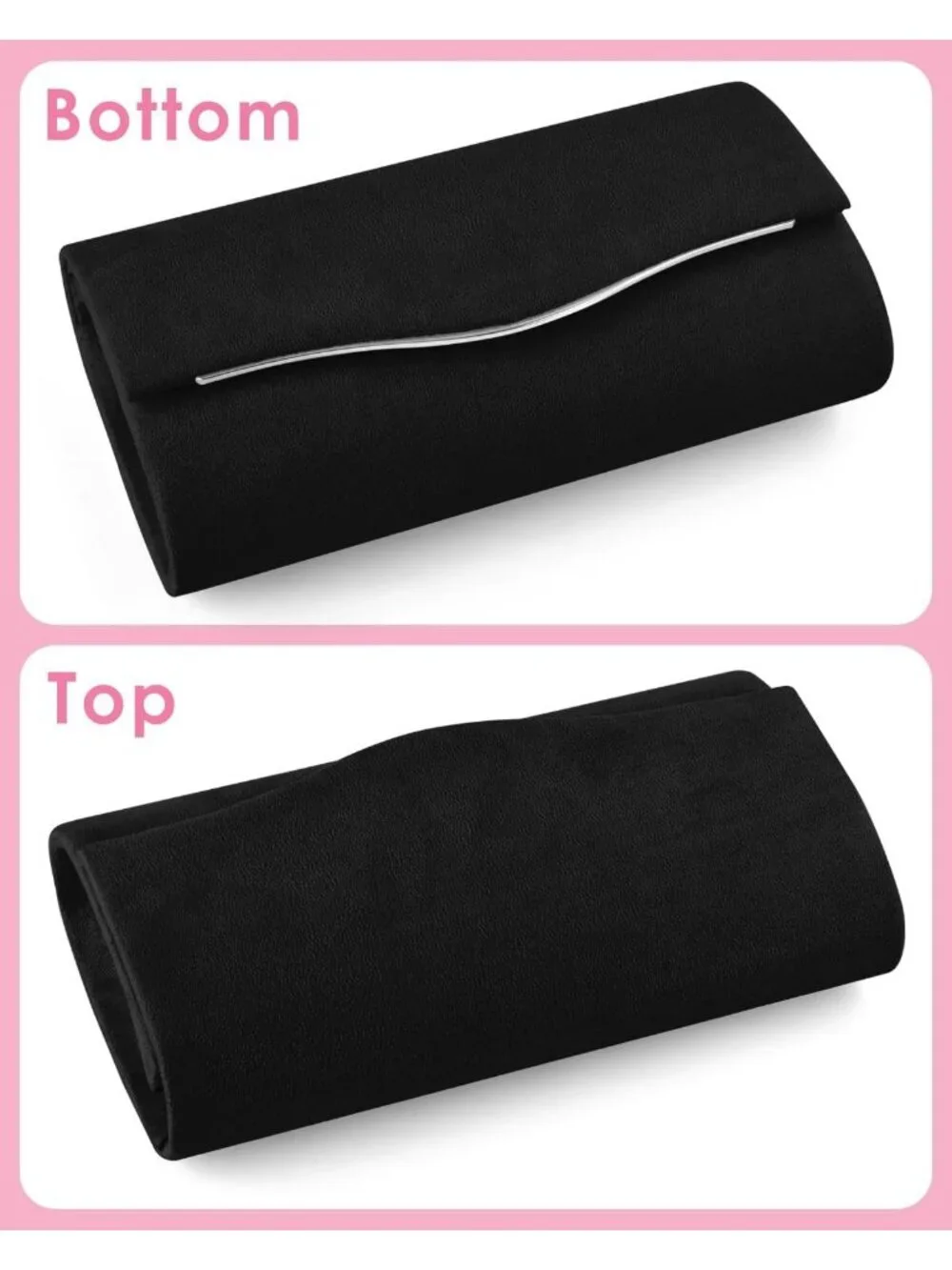 Women's D Black Suede Envelope Clutch Purse Formal Evening Wedding Party Bag